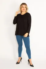 Kadın Siyah Taş Detaylı Uzun Kollu Bluz 65N34632