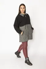 Kadın Bej Ekose Desen Detaylı Fermuarlı Cepli Mont 65N29569