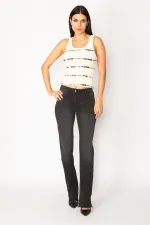 KADIN SİYAH YIKAM DETAYLI PAÇA PİS DİKİŞLİ 5 CEP KOT PANTOLON