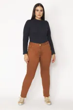 Kadın Tarçın Likralı Gabardin Kumaş 5 Cepli Pantolon 65N29235