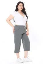 Kadın Büyük Beden Gri Beli Lastikli Eşofman Kapri 65N37977