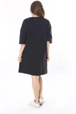 Robe tunique bleu marine à imprimé sur le devant pour femme, grande taille, 65N37790