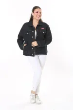 Kadın Büyük Beden Antrasit Metal Düğmeli Kup Detaylı Cepli Kot Mont 65N37714