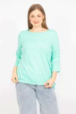 Kadın Lacivert Büyük Beden Pamuklu Kumaş Çizgi Kombinli Bluz 65N35571