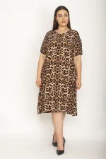 Kadın Leopar Dantel Detaylı V Yakalı Leoparpar Desenli Elbise 65N26914