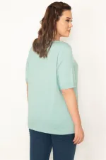 KADIN YEŞİL ÖNÜ TAŞ DETAYLI DUBLE KOL BLUZ