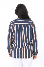 Kadın Büyük Beden Bej Dokuma Viskon Kumaş Kapalı Anvelop Bluz 65N37614