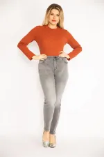 Kadın Gri Yıkama Efektli Likralı Kot Pantolon 65N35251