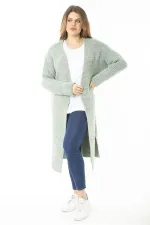 Kadın Büyük Beden Yeşil Yırtmaçlı Kalın Triko Uzun Hırka 65N37140