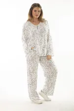 Kadın Büyük Beden Kemik Dokuma Viskon Kumaş Ön Fermuarlı Bluz Pantolon İkili Takım 65N37005