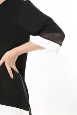 Kadın Büyük Beden Kemik Kol Ve Etek Ucu Tül Ve Garni Detaylı V Yakalı Arkası Uzun Tunik 65N37681