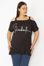 Kadın Siyah Askılı Omuz Dekolteli Lak Baskılı Bluz 65N28776