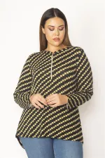 Kadın Siyah Ön Pat Fermuarlı Viskon Bluz 65N28620