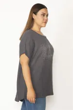 Kadın Füme Taş Detaylı Buklet Dokuma Düşük Kol Salaş Bluz 65N30103