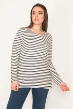 KADIN KEMİK ARKASI DESENLİ ÇİZGİLİ BLUZ