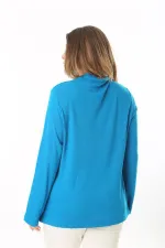 Kadın Büyük Beden Mavi Dik Yakalı Lak Baskılı Tunik 65N37496