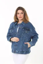 Kadın Büyük Beden Lacivert Sırt Detaylı Kot Mont 65N37470