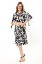 Kadın Büyük Beden Siyah Dokuma Viskon Kumaş Kol Bağcıklı Elbise 65N37865