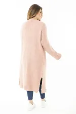 Kadın Büyük Beden Pembe Yırtmaçlı Kalın Triko Uzun Hırka 65N37139