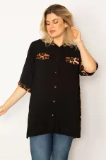 Kadın Siyah Loopar Garnili Dokuma Viskon Kumaş Gömlek 65N34279