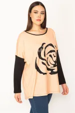 Kadın Gri Önü Flok Desen Ve Taş Detaylı İki Renkli Tunik 65N31412