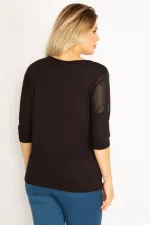 Kadın Siyah Lazer Kesim Detaylı Kapri Kollu Viskon Bluz 65N34631