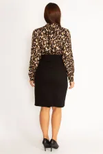 ROBE FEMME À COL RAS DU COU ET CEINTURE À LA TAILLE À MOTIF LÉOPARD FIXE