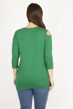 Kadın Siyah Büyük Beden Tek Omuz Dekolteli Etek Ucu Dantel Bluz