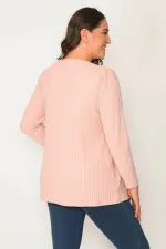 Kadın Pembe Kendin Çizgili Bisiklet Yaka Tunik 65N30416