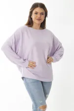 Kadın Büyük Beden Lila Yarasa Kol Kendinden Çizgili Yün Viskon Bluz 65N37007
