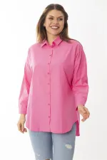 Kadın Büyük Beden Pembe Ön Düğmeli Uzun Kollu Gömlek 65N37046