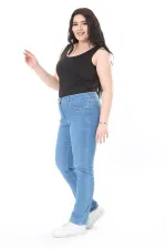 Kadın Büyük Beden Mavi Likralı 5 Cepli Kot Pantolon 65N37927