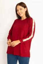 Kadın Bordo Dantel Detaylı Bluz 65N34646