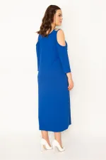 KADIN HAKİ OMUZ DEKOLTELİ ÖN BASKILI ELBİSE