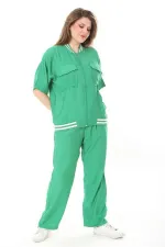 Kadın Büyük Beden Nar Ön Fermuarlı Ribanalı Tunik Ve Pantolon İkili Takım 65N37877