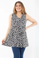 Kadın Büyük Beden Siyah Önü A Pileli V Yakalı Kolsuz Tunik 65N37335