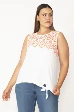 Kadın Beyaz Delik İş Nakış Ve Bel Bağcık Detaylı Bluz 65N27859