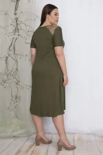 Kadın Haki File Detaylı Viskon Elbise 65N24063