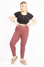 Kadın Büyük Beden Pamuklu Kumaş Kendinden Çizgili Paça Ribana Ve Bel Lastikli Eşofman Alt 65N35591