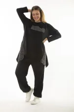 Kadın Büyük Beden Siyah Sim Detaylı Sweatshirt Pantolon İkili Takım 65N37054