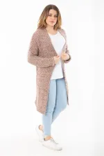 Kadın Büyük Beden Renkli Simli Kalın Triko Hırka 65N37307