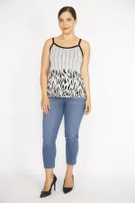 Kadın Gri Büyük Beden Sim Detaylı Askılı Bluz