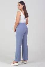 Kadın Büyük Beden Mavi Rahat Kesim Bel Lastikli Pantolon 65N37668