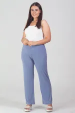 Kadın Büyük Beden Mavi Rahat Kesim Bel Lastikli Pantolon 65N37668