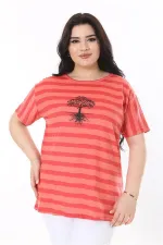 Kadın Büyük Beden Gül Kurusu Bisiklet Yakalı Kısa Kollu Bluz 65N38006