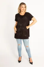 Kadın Siyah Taş Detaylı Bluz 65N34565