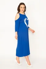 KADIN HAKİ OMUZ DEKOLTELİ ÖN BASKILI ELBİSE