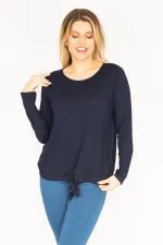 Kadın Lacivert Ön Bağlama Detaylı Bisklet Yaka Bluz 65N35217