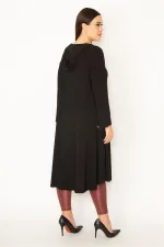 Kadın Siyah Sandy Kumaş Payet Detaylı Ön Düğmeli Kapşonlu Kap 65N31703