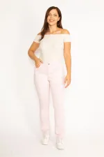 Kadın Pembe Likralı Gabardin Kumaş Yan Kemer Lastikli 5 Cepli Pantolon 65N34542